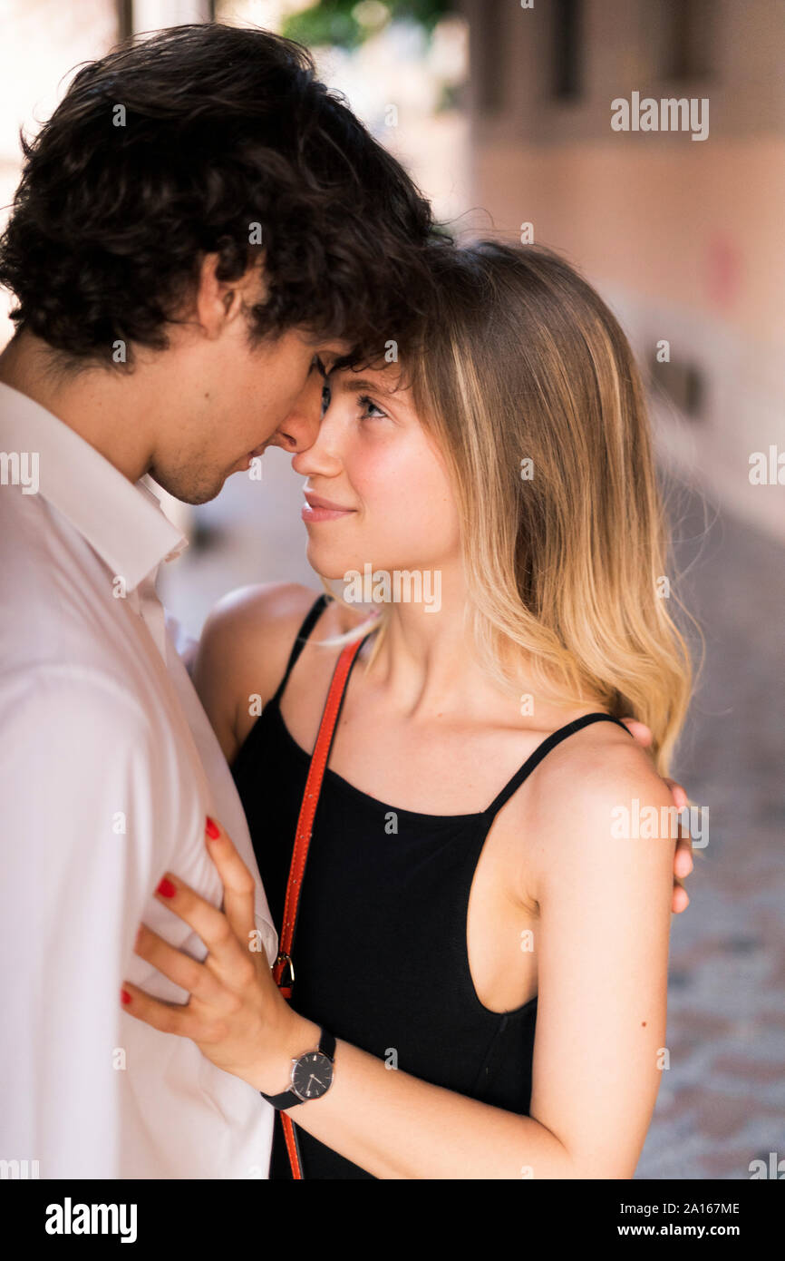 Affectionate young couple in love in the city Stock Photo