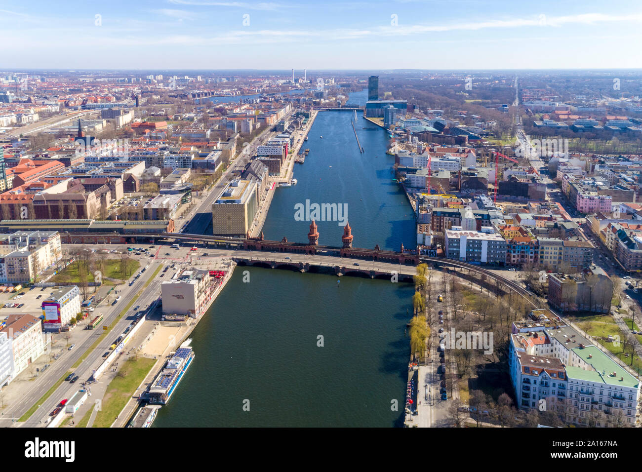 High angle view of Oberbaumbruecke Bridge over river in city Stock Photo