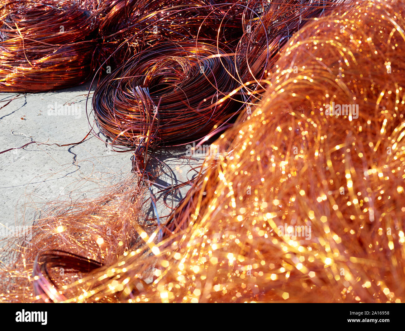 Austria, Tyrol, Brixlegg, Close-up of electronic copper wires in junkyard Stock Photo
