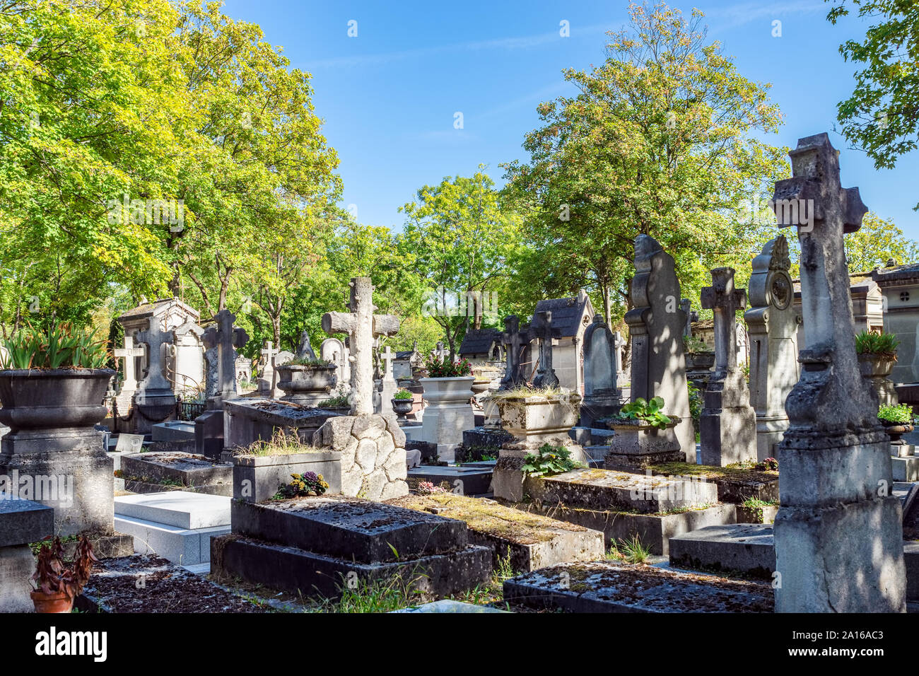Graves in Pere Lachaise Cemetery - Paris, France Stock Photo