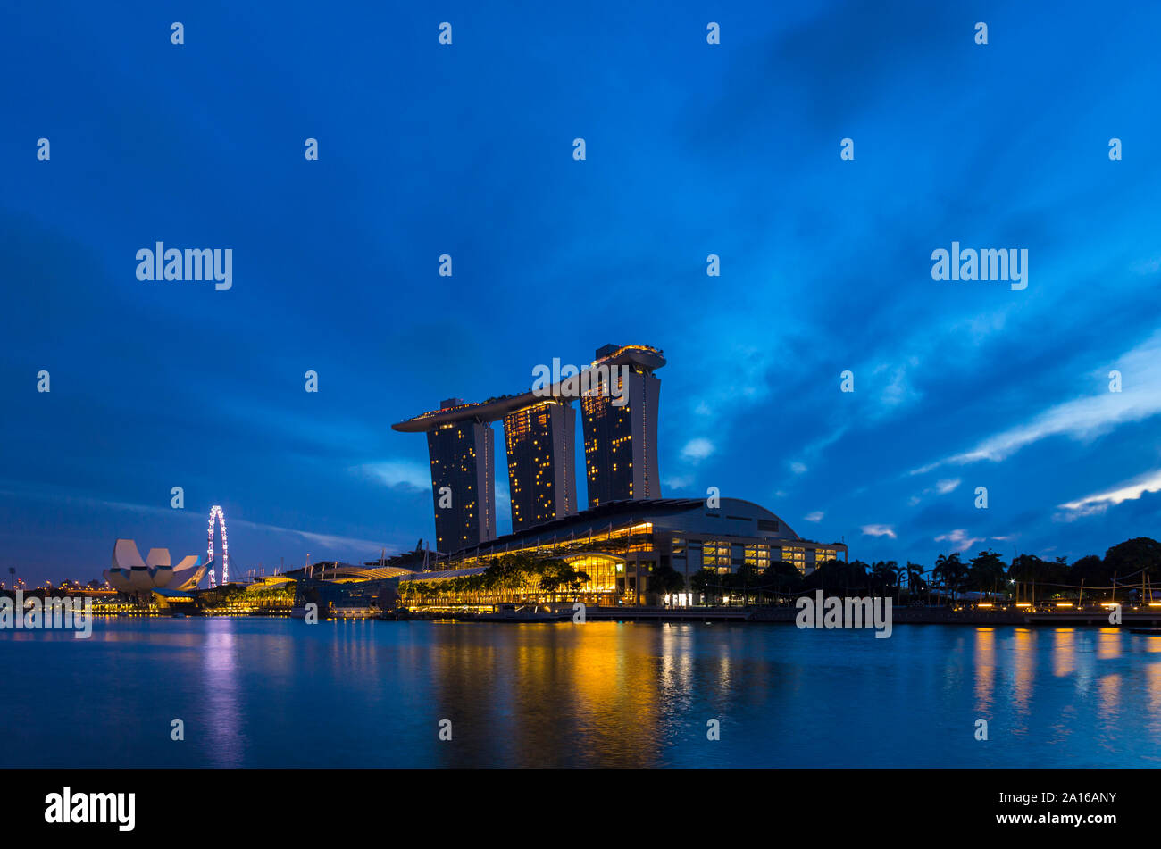 Skyline of Singapore with Marina Bay, Singapore Stock Photo