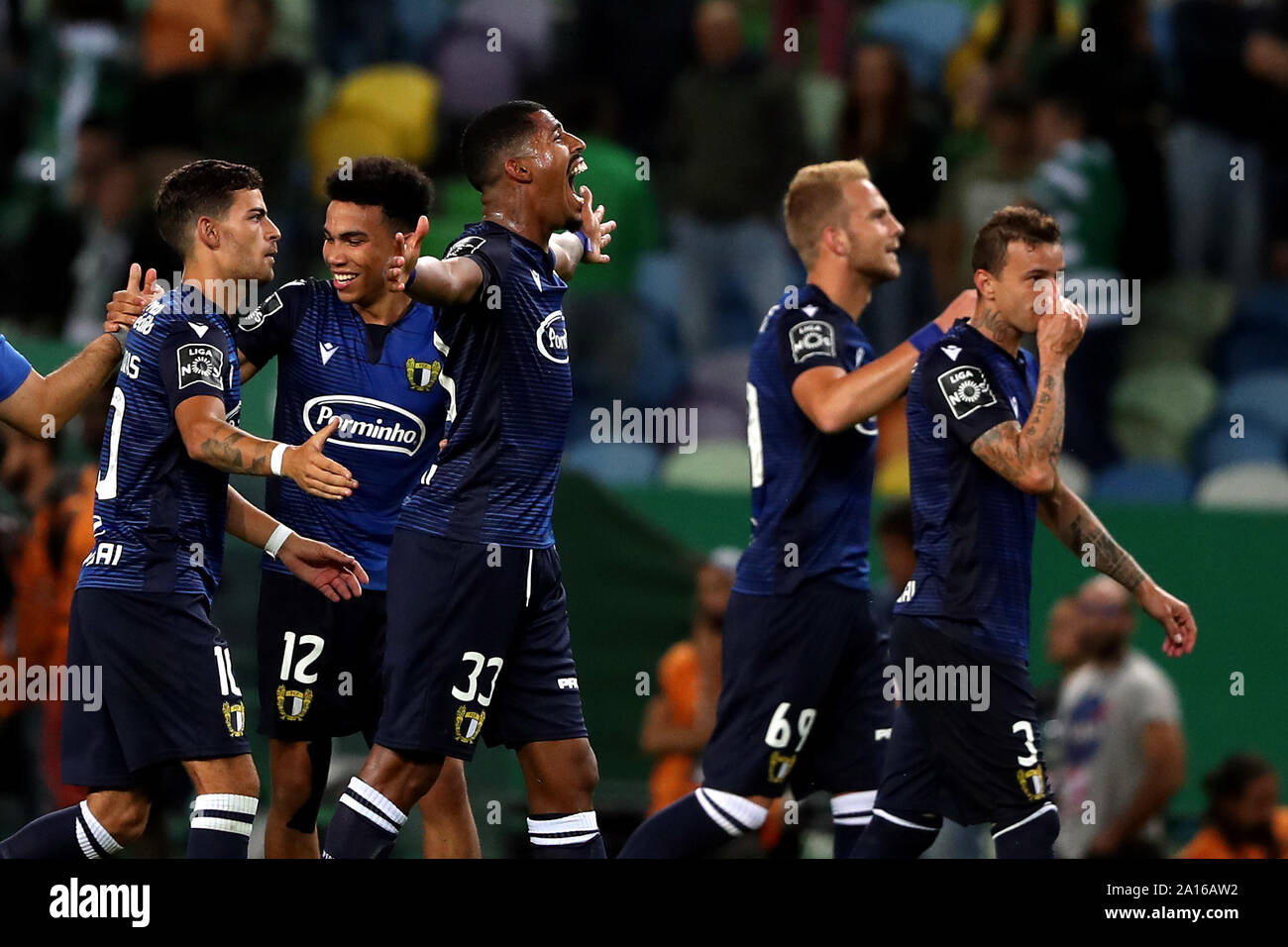 Lisbon 23rd Sep 2019 Fc Famalicao S Players Celebrate During The Portuguese League Football Match Between Sporting