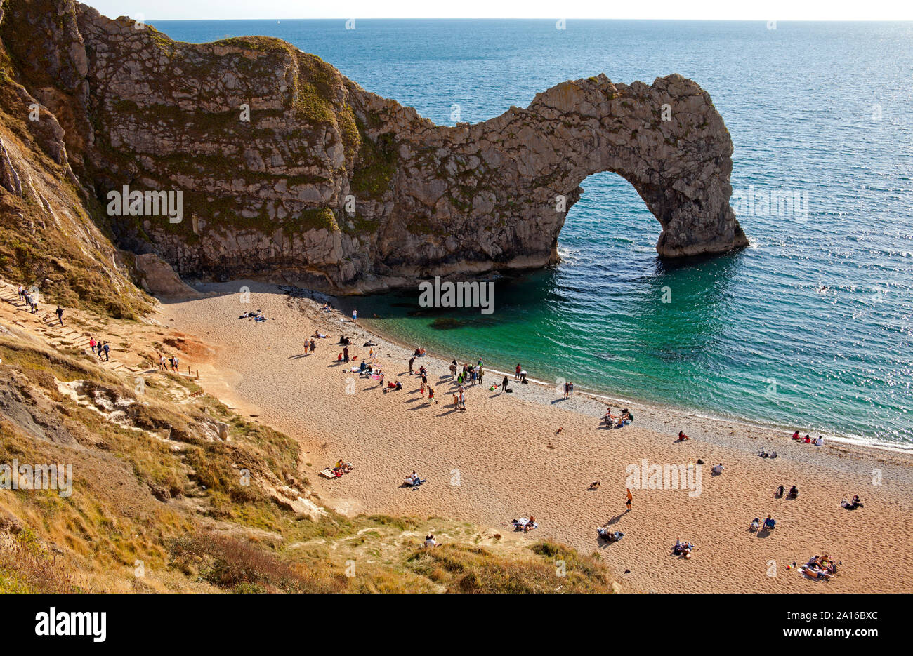 Lulworth Estate, Dorset, UK. 2019. UK  tourists flock to Durdle Door Beach, Dorset, England, UK Stock Photo