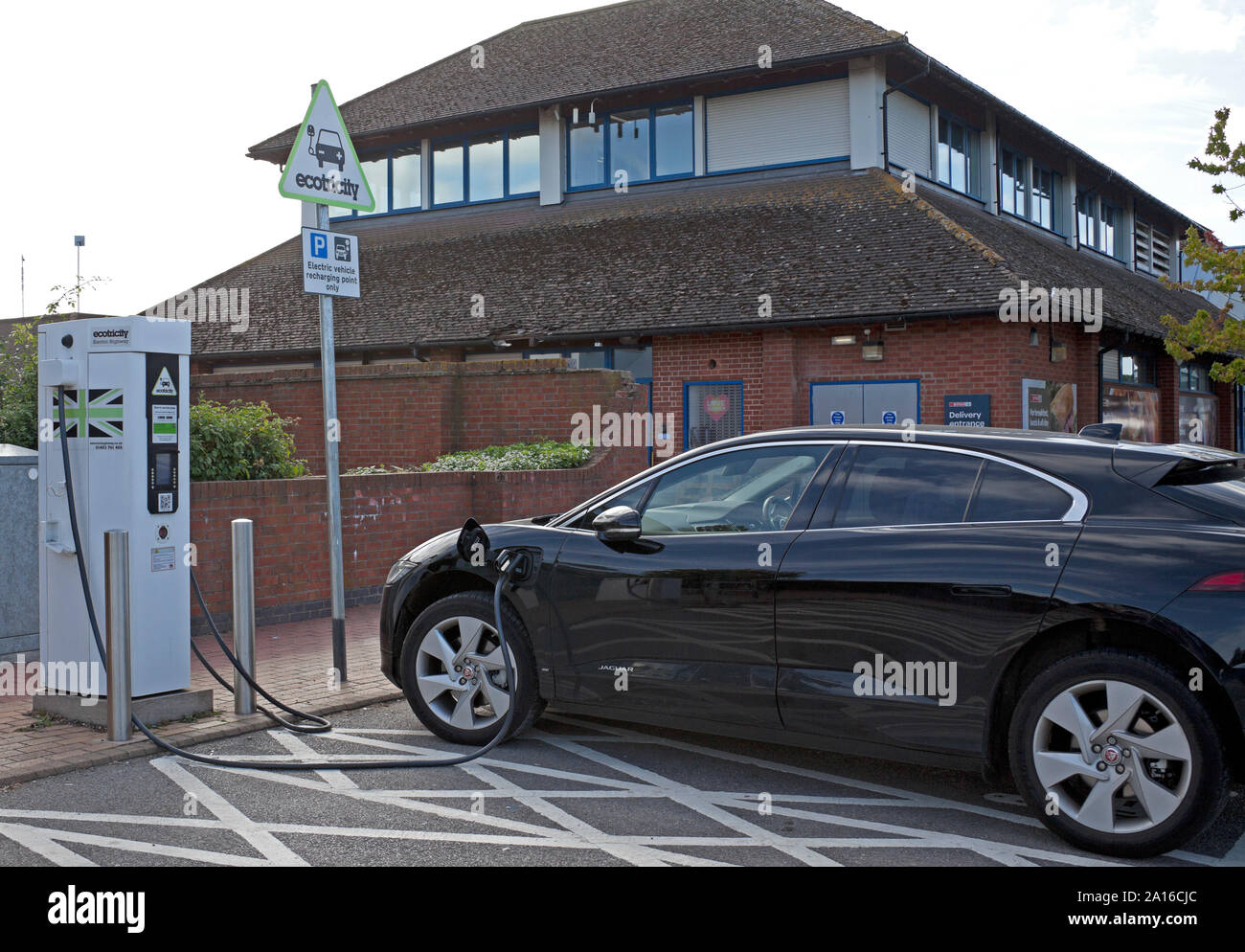 Electric charging point for Jaguar electric car, motorway service