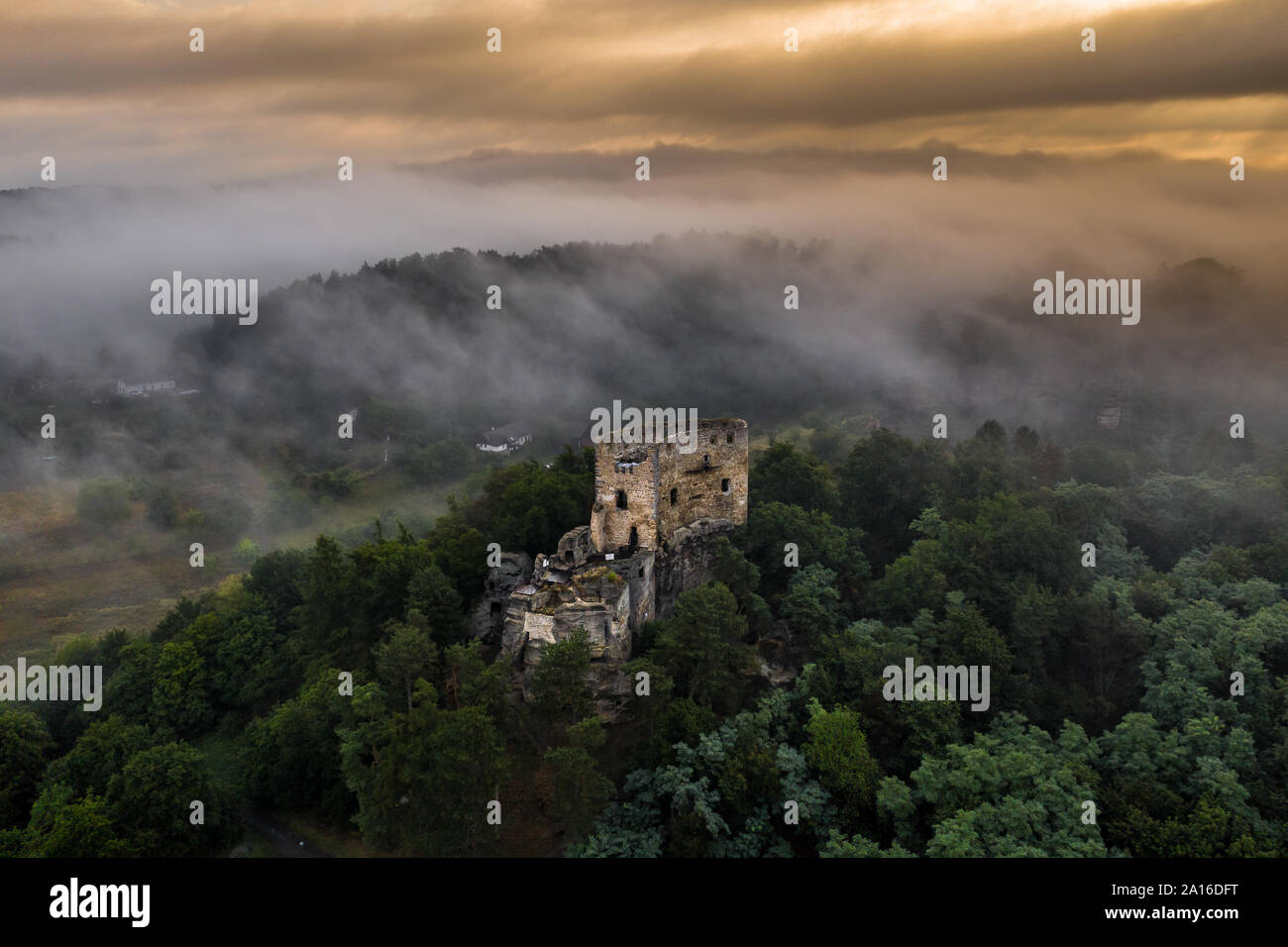 Valecov is a ruin of a medieval rock castle on the territory of the municipality of Bosen in the district of Mlada Boleslav. It stands on rock formati Stock Photo