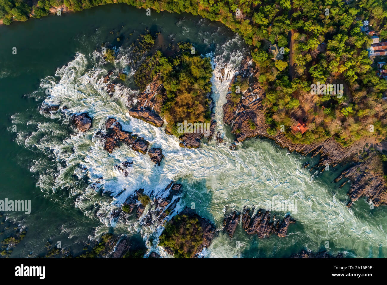 Li Phi waterfall in Laos, Tat Somphamit, don khone, si phan don on four thousand islands in Laos. Landscape of nature in south east asia during summer Stock Photo