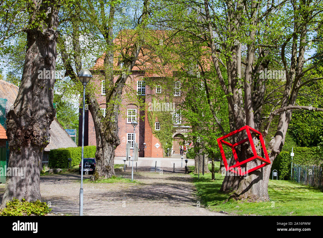 Cubes and Trees, by HD Schrader, Agathenburg Castle, Agathenburg, near Stade, Lower Saxony, Germany, Europe Stock Photo