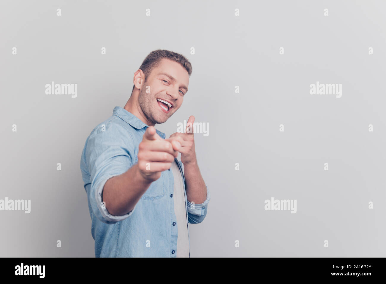 Photo of attractive good-looking nice careless carefree man poin Stock ...