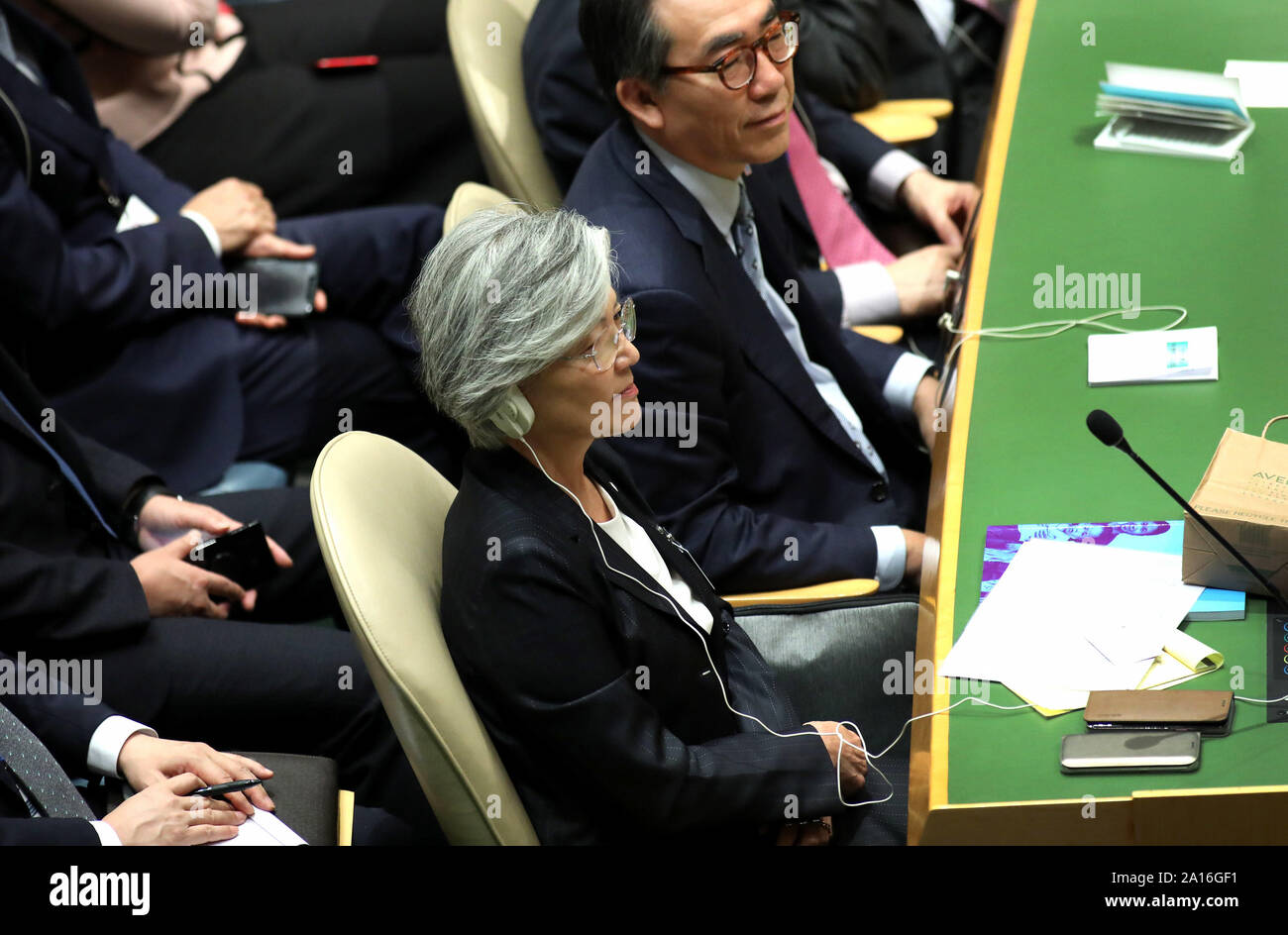 New York, United States. 24th Sep, 2019. South Korea's Foreign Minister Kang Kyung-wha listens to speakers at the 74th General Debate at the United Nations General Assembly at United Nations Headquarters in New York City on Tuesday, September 24, 2019. Photo by Monika Graff/UPI Credit: UPI/Alamy Live News Stock Photo