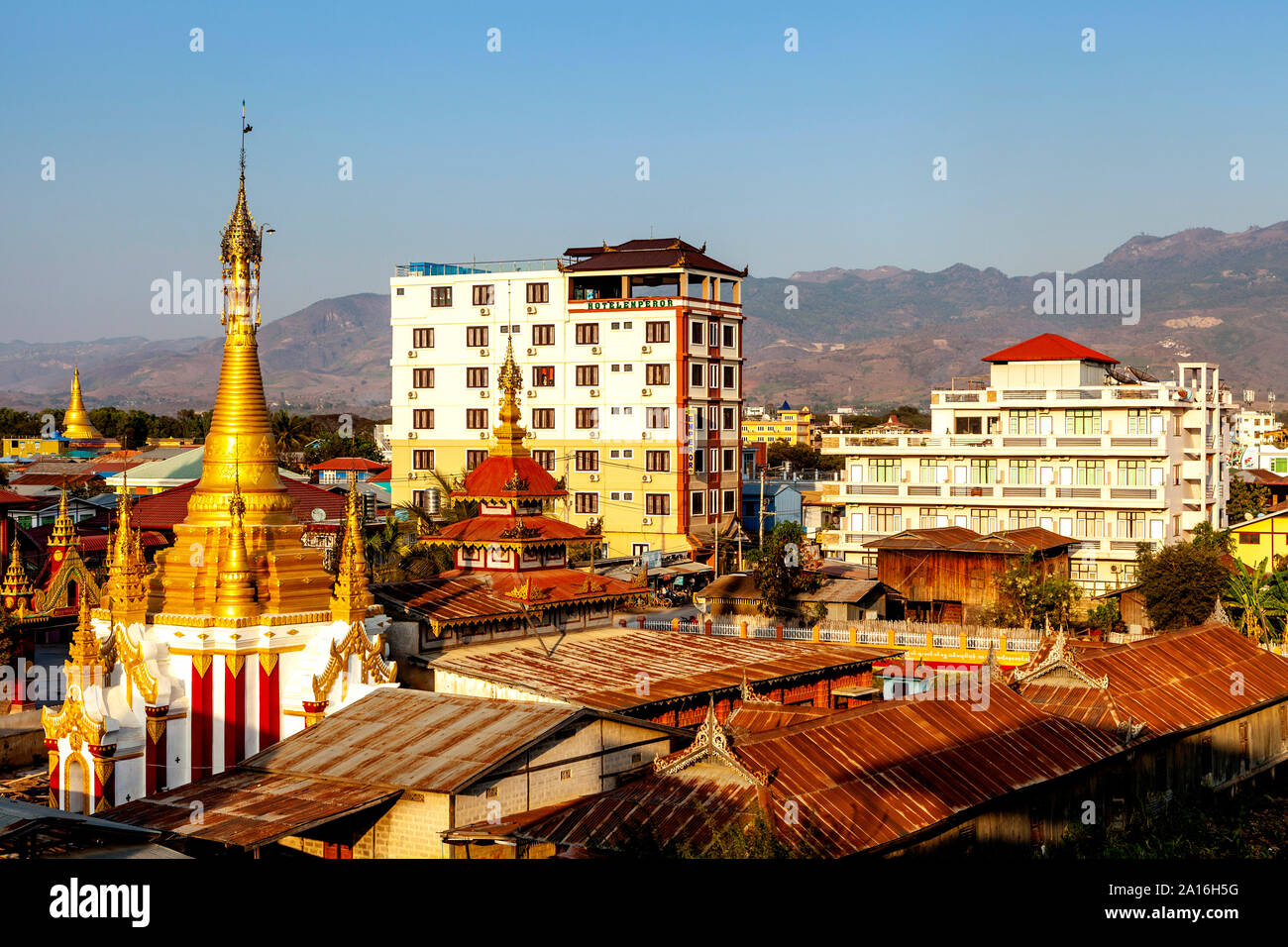 An Elevated View Of The Town Of Nyaung Shwe, Lake Inle, Shan State, Myanmar Stock Photo