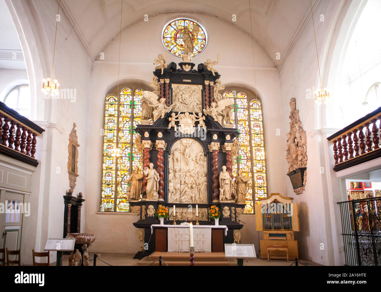 Baroque altar by Christian Precht, 1677,  St. Cosmae-Church, Stade, Lower Saxony, Germany, Europe Stock Photo