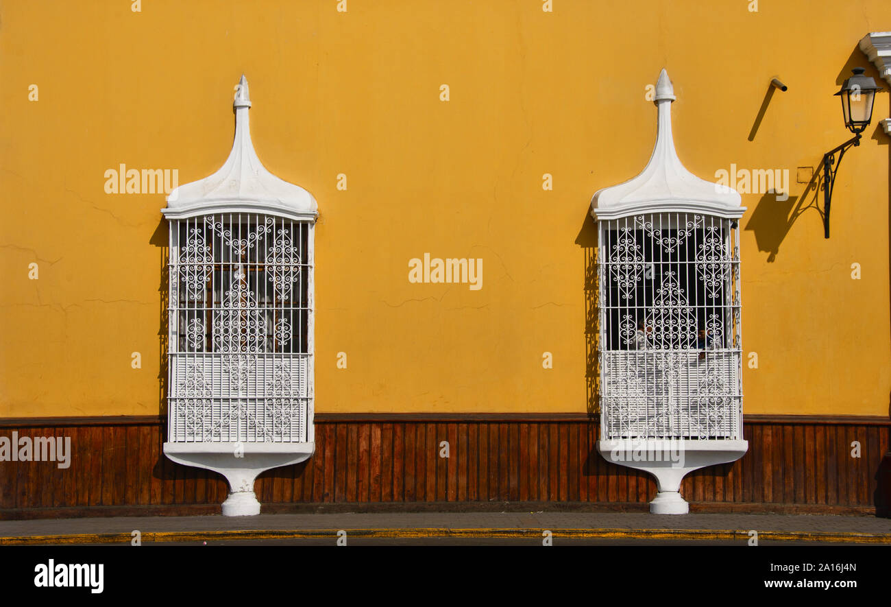 Ornate wrought iron grillwork, a trademark of colonial Trujillo, Peru Stock Photo