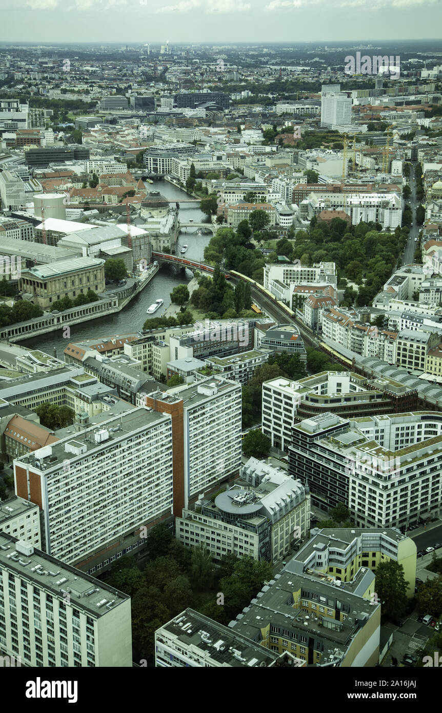 BERLIN, GERMANY - SEPTEMBER 08 2019: Panoromic aerial view of Berlin ...