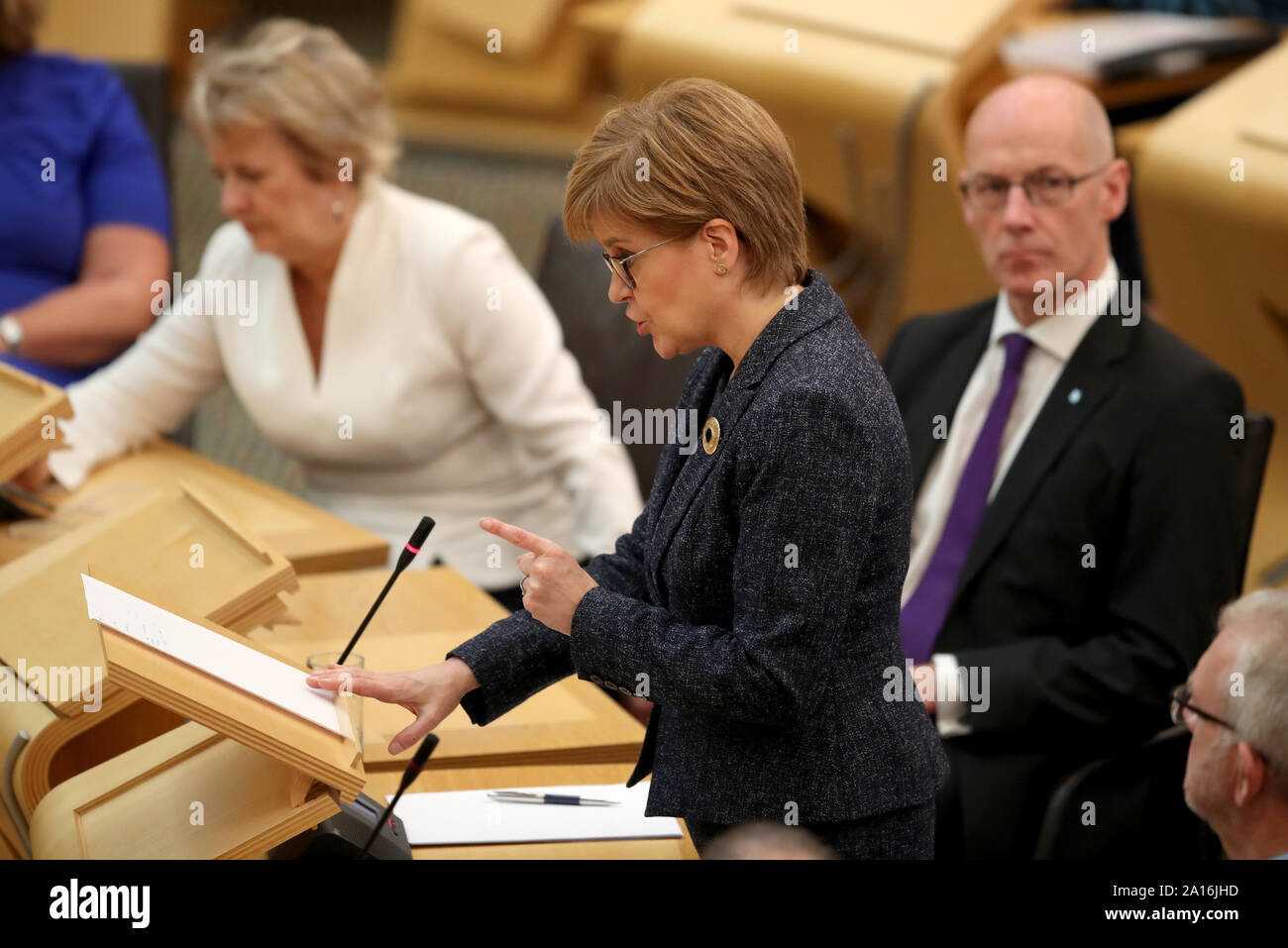 First Minister Nicola Sturgeon delivers her statement, in response to the Supreme Court ruling, at the Scottish Parliament, Edinburgh. Stock Photo