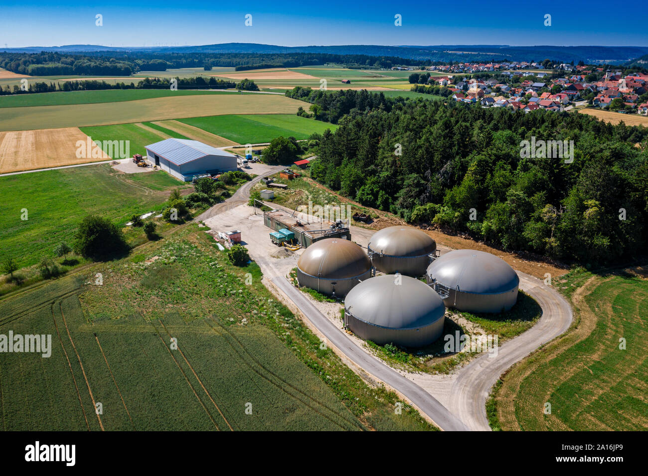 Luftbild einer Biogasanlage / aerial view of a biogas power plant Stock Photo