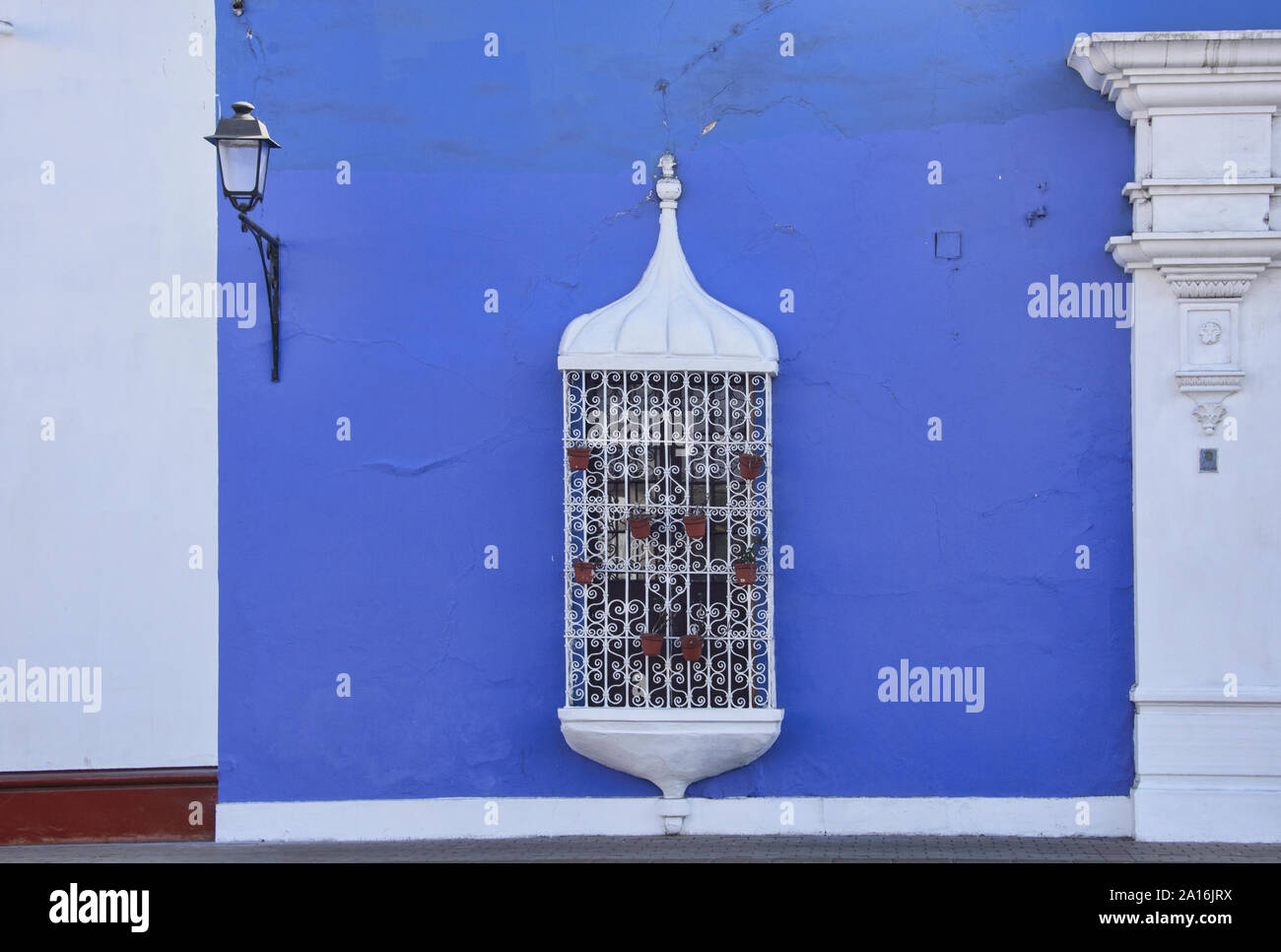 Ornate wrought iron grillwork, a trademark of colonial Trujillo, Peru Stock Photo