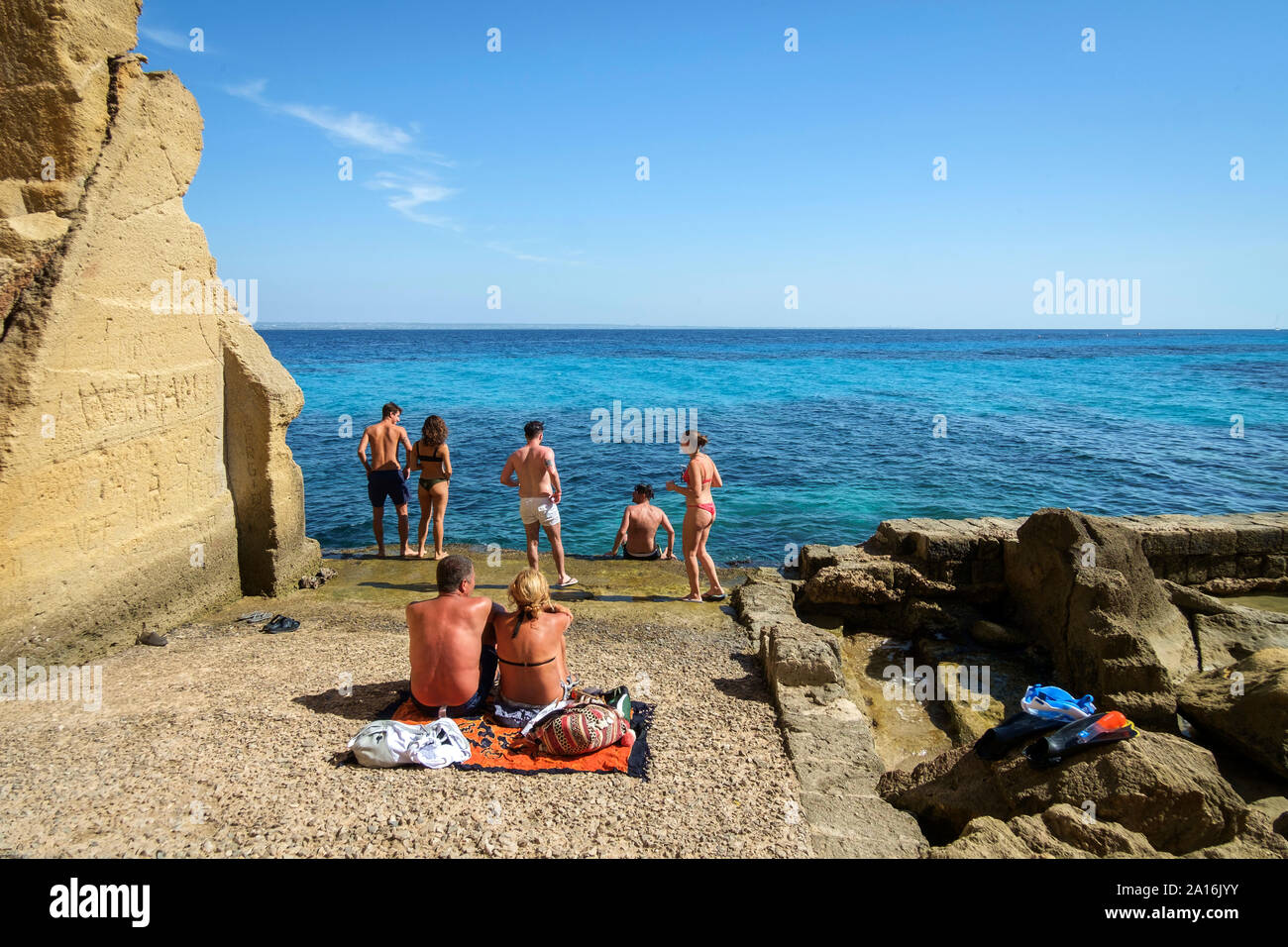 Favignana island, Sicily, Italy. August 2019. Bue Marino beach, people relaxing on the beach Stock Photo