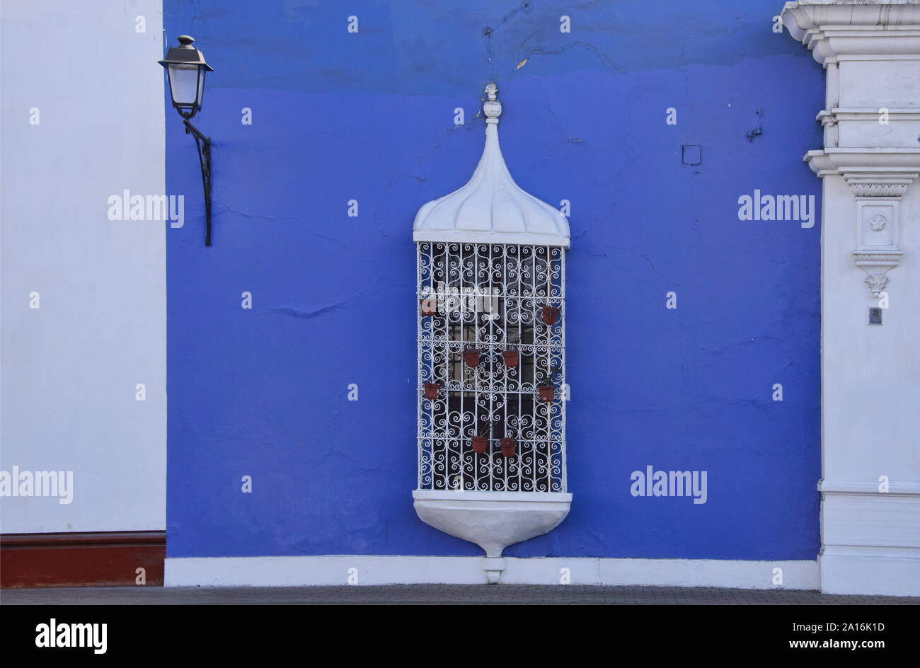 Ornate wrought iron grillwork, a trademark of colonial Trujillo, Peru Stock Photo