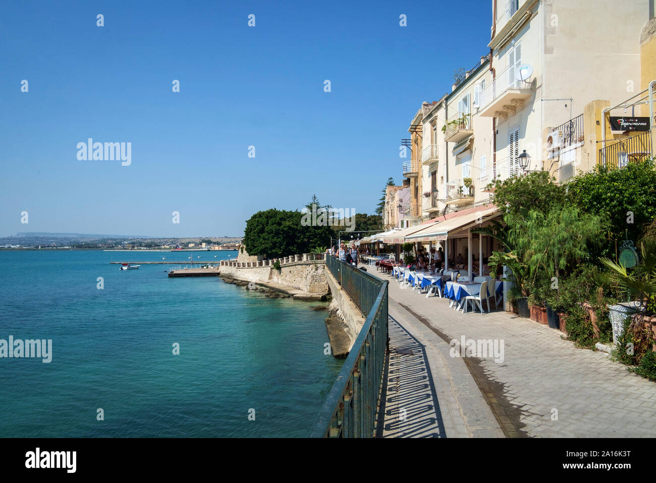 Siracusa, Sicily, Italy. August 2019. Seafront sidewalk in the area of Ortigia. Stock Photo