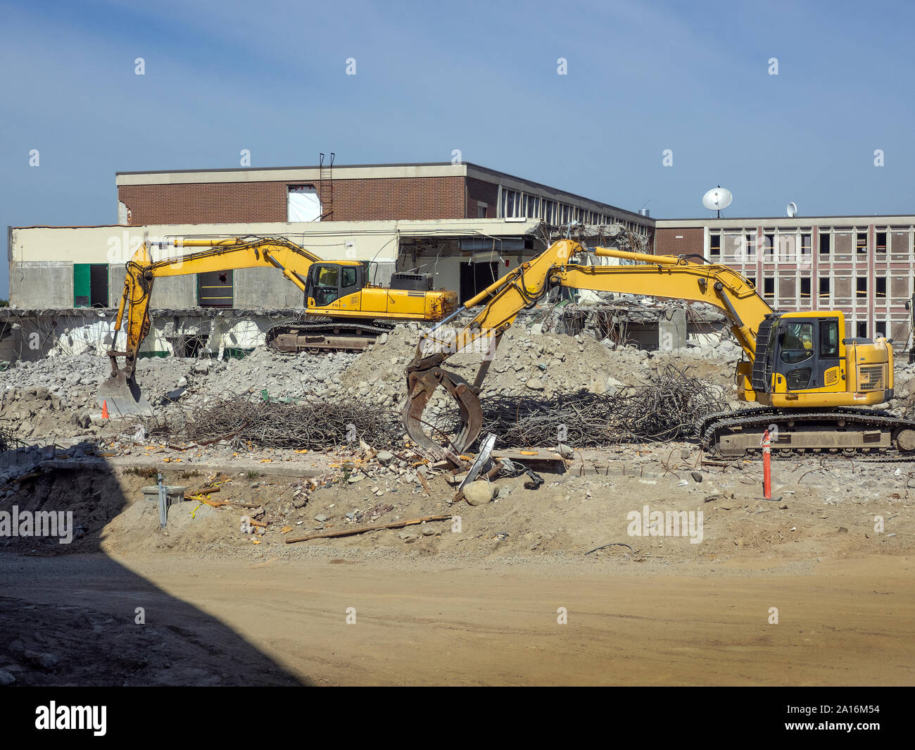 Demolition site of old high school to make way for a new one Stock Photo