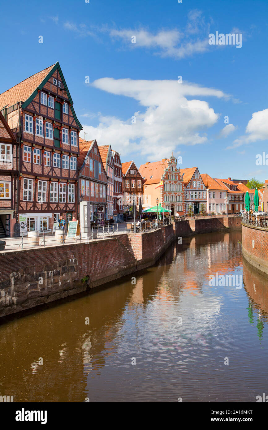 Timber-framed houses at the old Hanseatic harbour, Stade, Lower Saxony, Germany, Europe Stock Photo