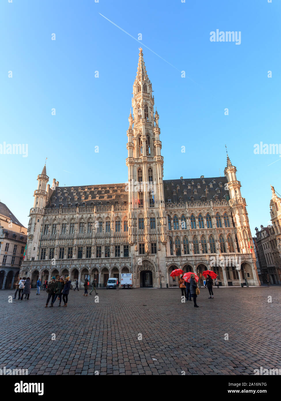 Brussels, Belgium - 21.01.2019: Grand Place (Grote Markt) with Town Hall (Hotel de Ville) and Maison du Roi (King's House or Breadhouse) in Brussels. Stock Photo