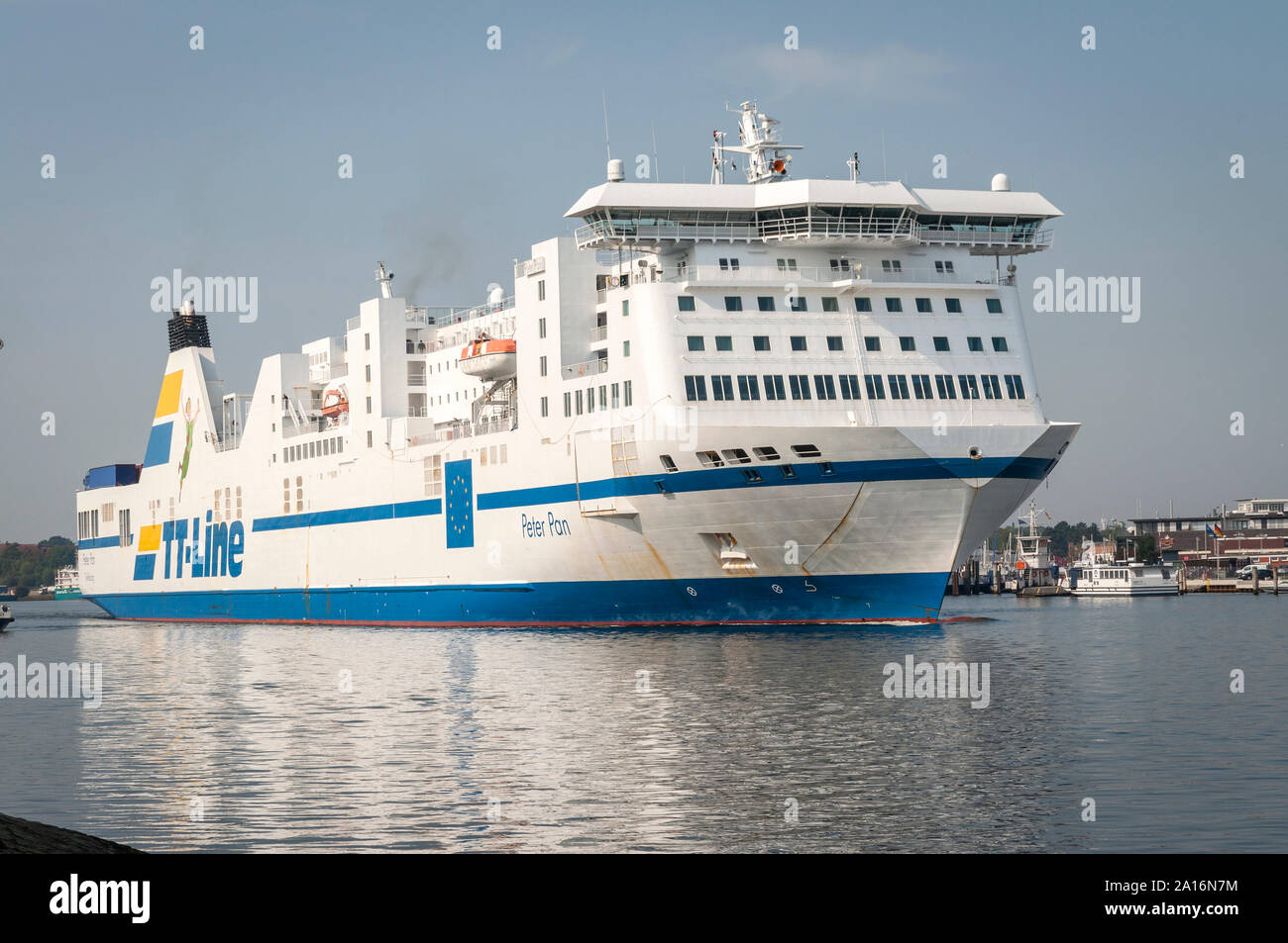 TT-Line vehicle ferry 'Peter Pan' leaving the Baltic port of Travemuende, Germany. Stock Photo