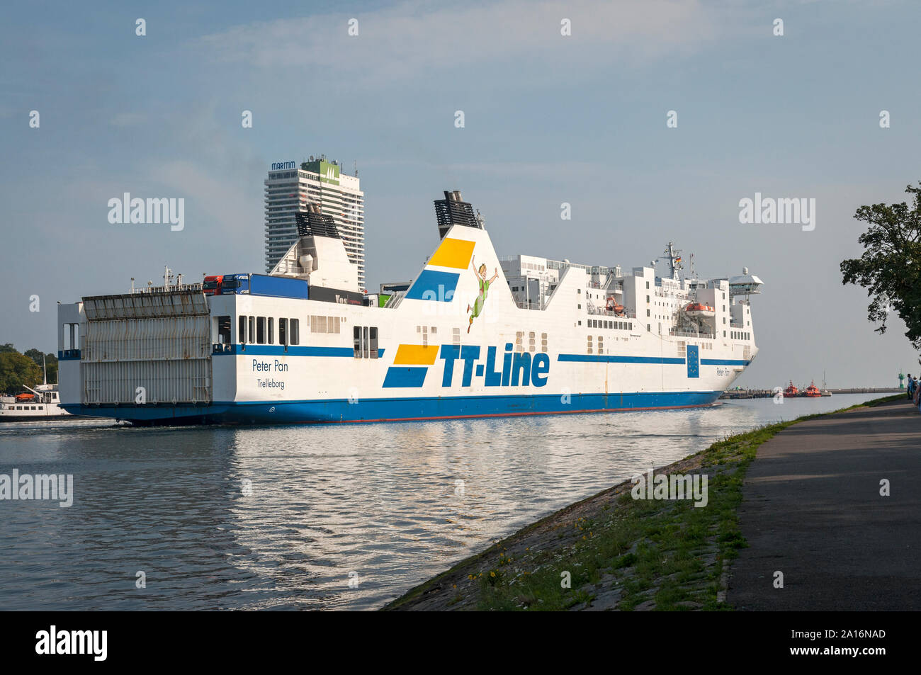 TT-Line vehicle ferry 'Peter Pan' leaving the Baltic port of Travemuende, Germany. Stock Photo
