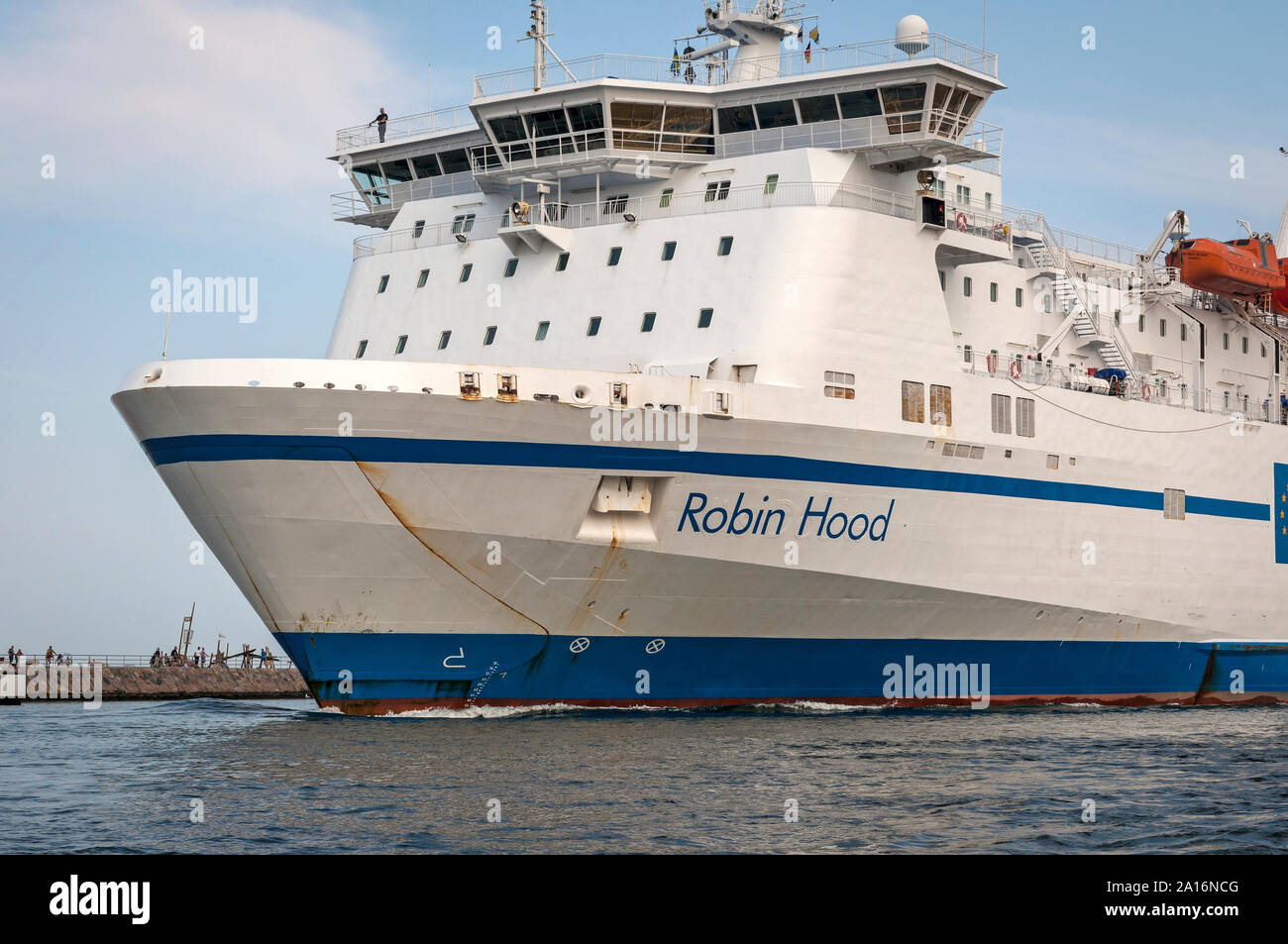 TT-Line vehicle ferry 'Robin Hood' arriving at  Travemuende on the Baltic, Germany. Stock Photo