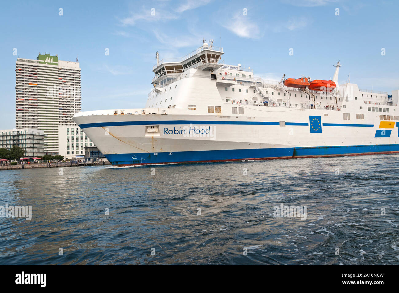 TT-Line vehicle ferry 'Robin Hood' arriving at  Travemuende on the Baltic, Germany. Stock Photo