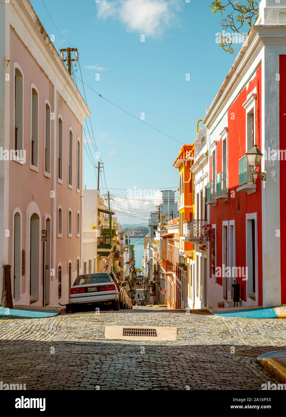 Street full of colorful houses in old San Juan, Puerto Rico Stock Photo ...