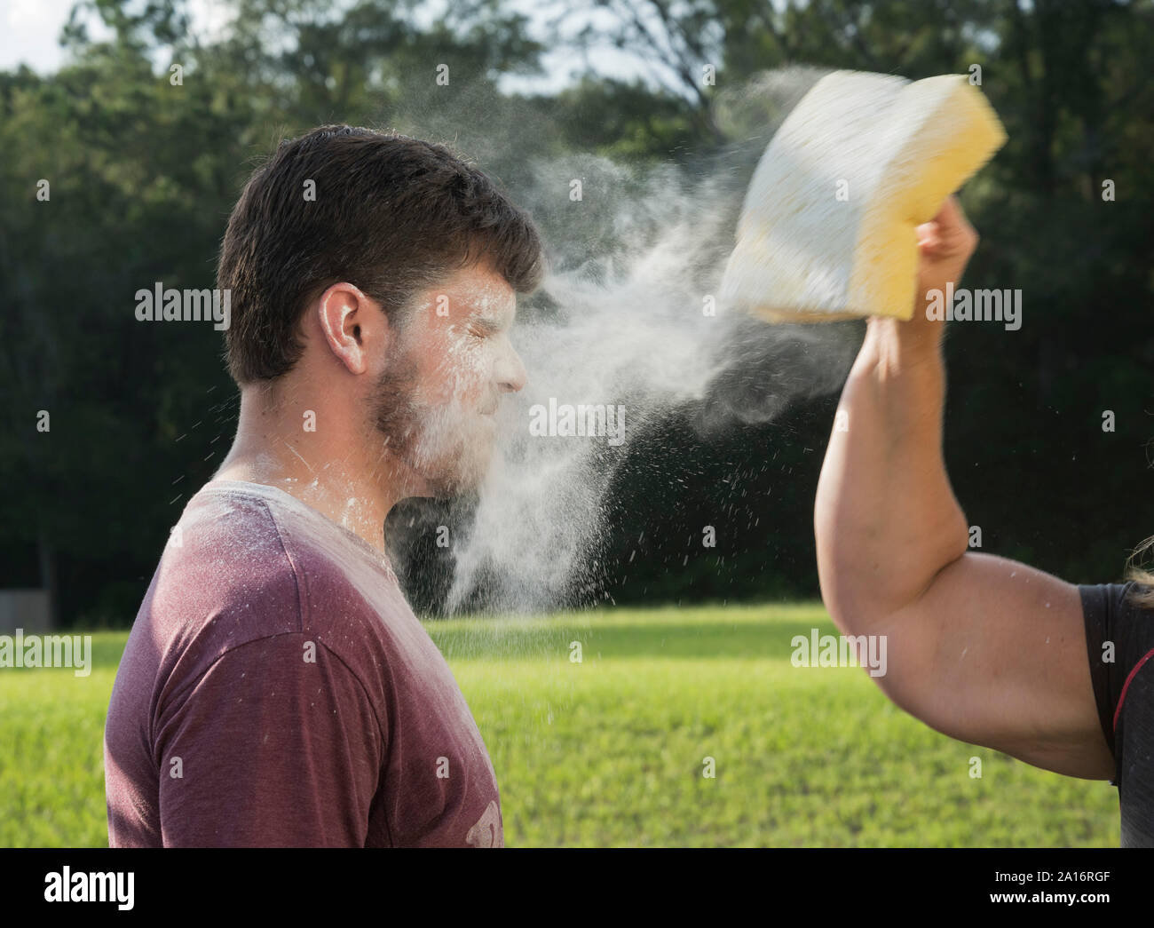 Young people having fun at a church Slime Day event. Stock Photo