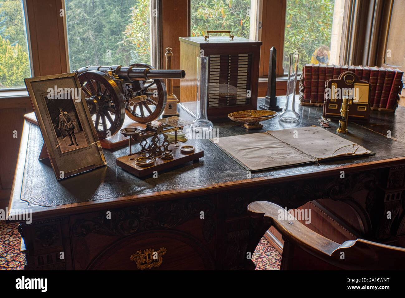 Lord Armstrong’s desk, Cragside House, Northumberland, UK Stock Photo