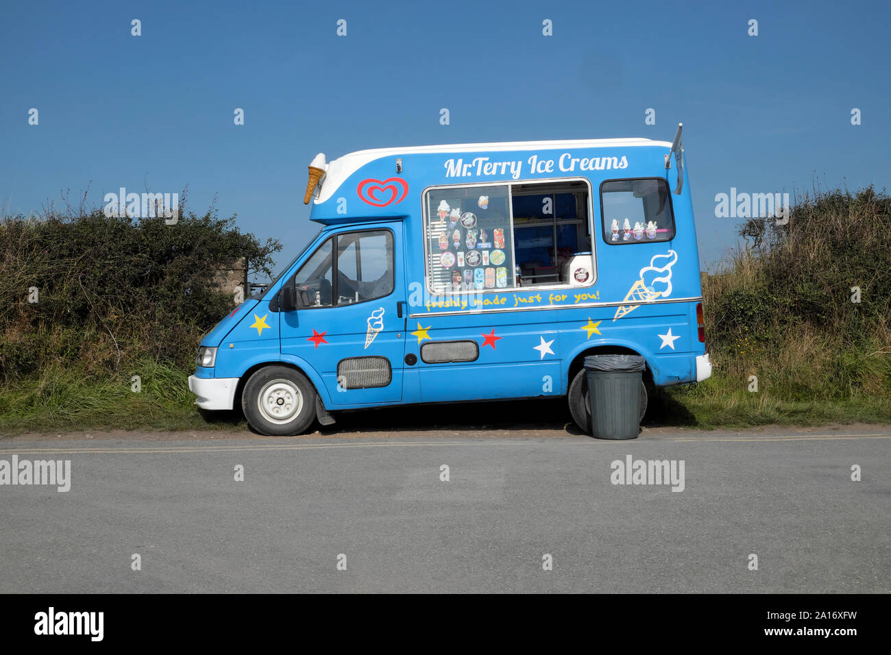 Blue ice cream van exterior view parked 