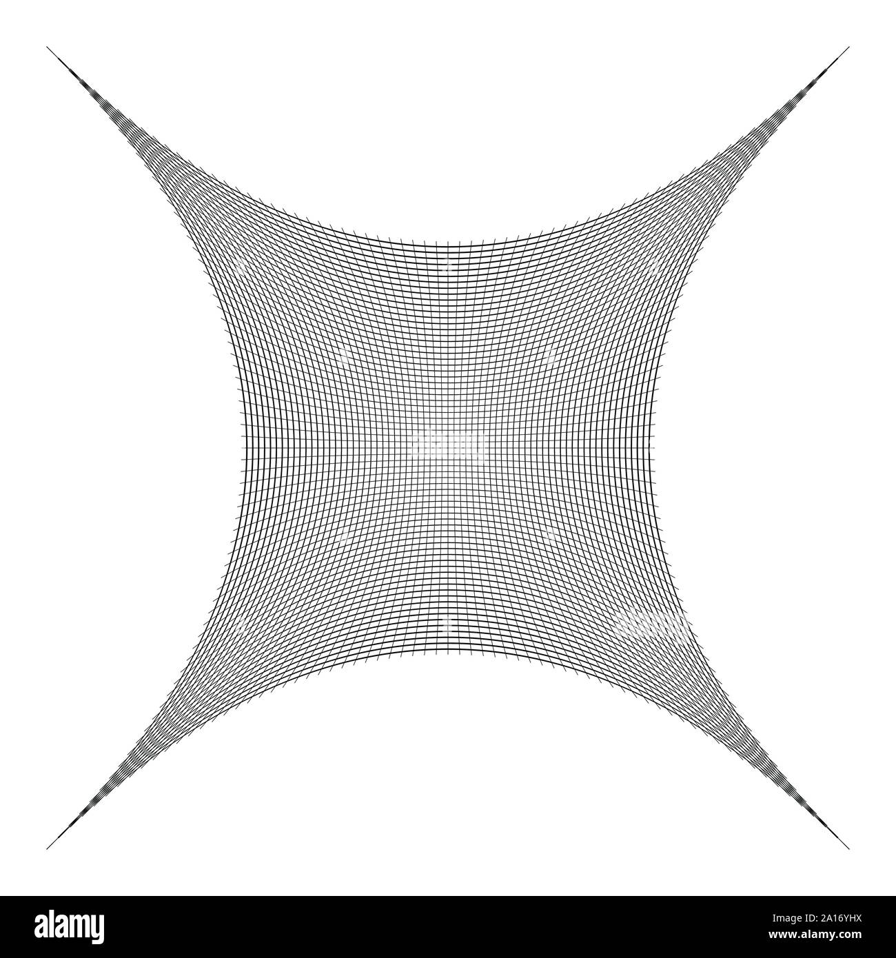 Indented, curved mesh / grid / array of thin lines. Oblate, squeezed ...