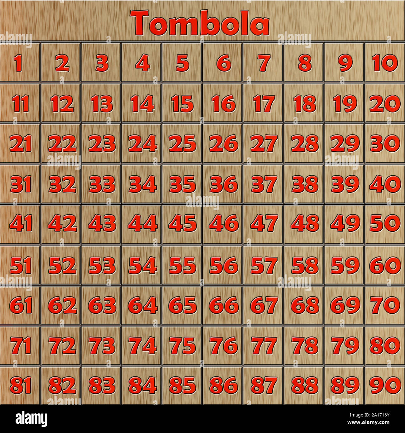 Illustration of numbered bingo board Stock Photo