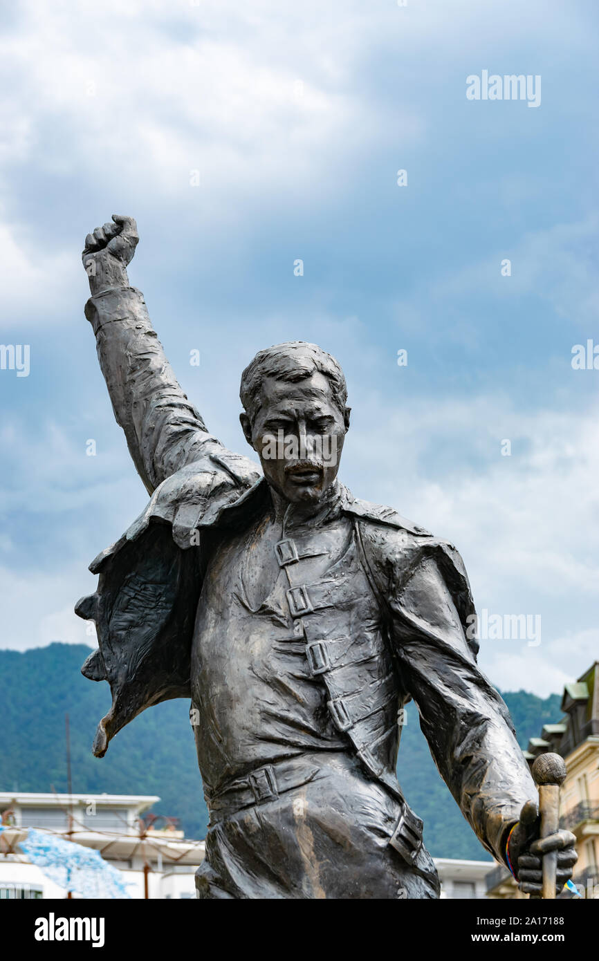 Montreux,SWITZERLANDAugust 06,2019Statue of Freddie Mercury on Lake