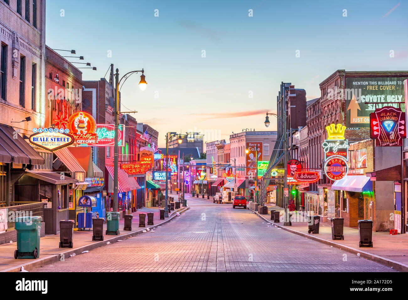 MEMPHIS, TENNESSEE - AUGUST 25, 2017: Blues Clubs on Beale Street at dawn. Stock Photo