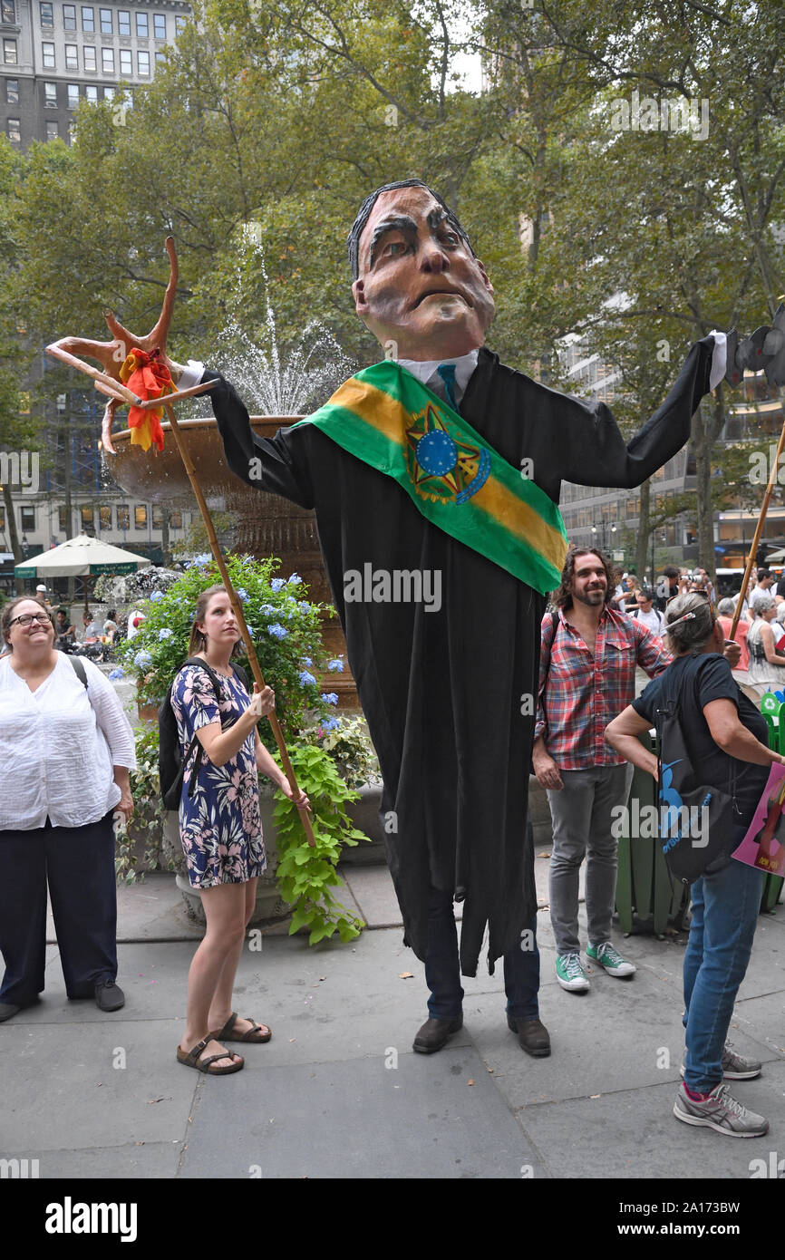 A Bolsonaro puppet during the Rise and Resist - United in Outrage, a Resistance March along Fifth Avenue. Stock Photo