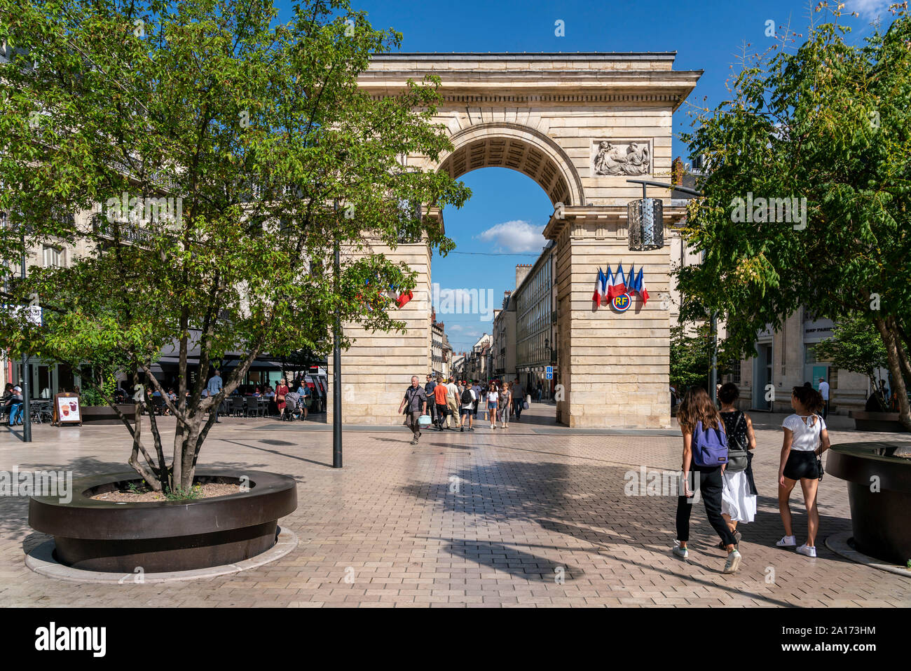 Darcy square and the arch of Port GuillaumeP Rue de la Liberte, Dijon, Burgundy, France, Stock Photo