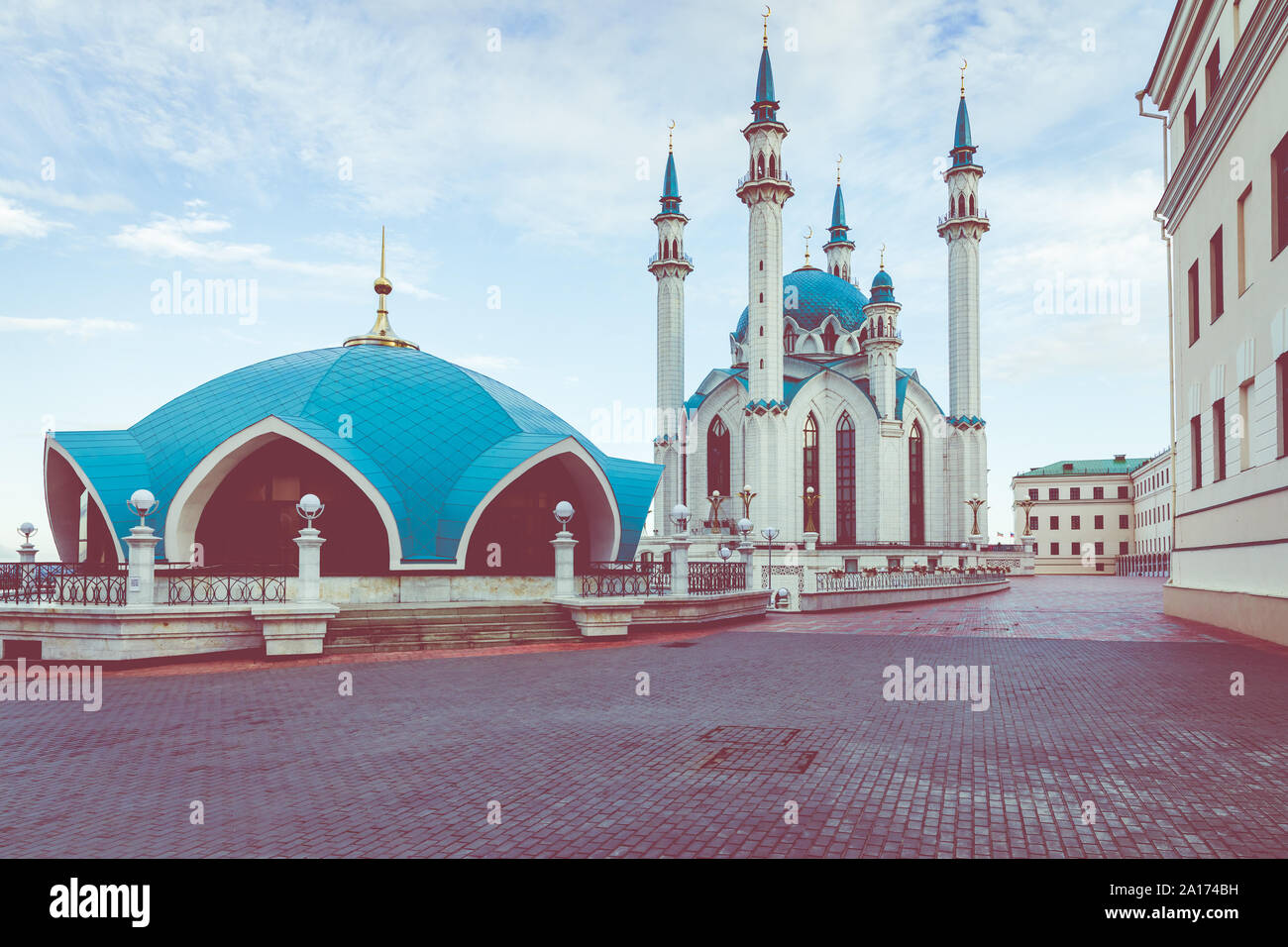 KAZAN, RUSSIA - SEPTEMBER 15, 2019: View on Kul Sharif mosque in Kazan Kremlin, one of the largest mosques in Russia. The Republic of Tatarstan in Rus Stock Photo