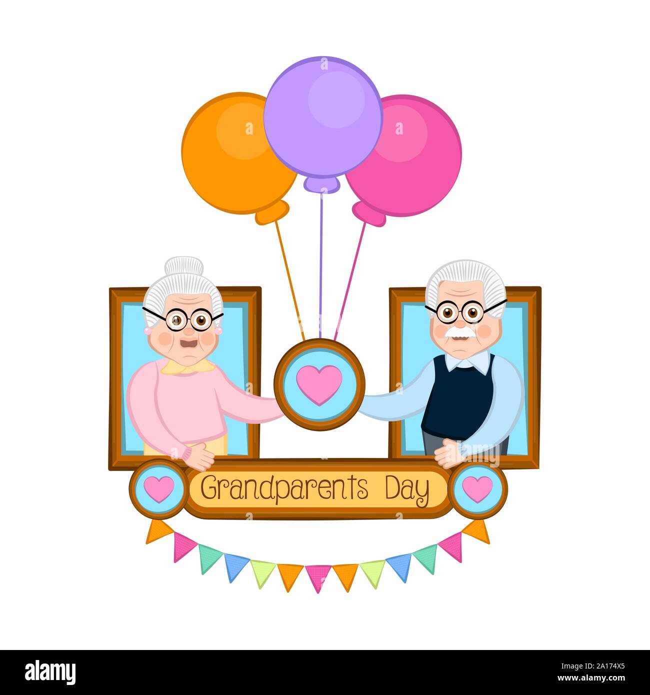 Grandparents day image with portraits and balloons - Vector
