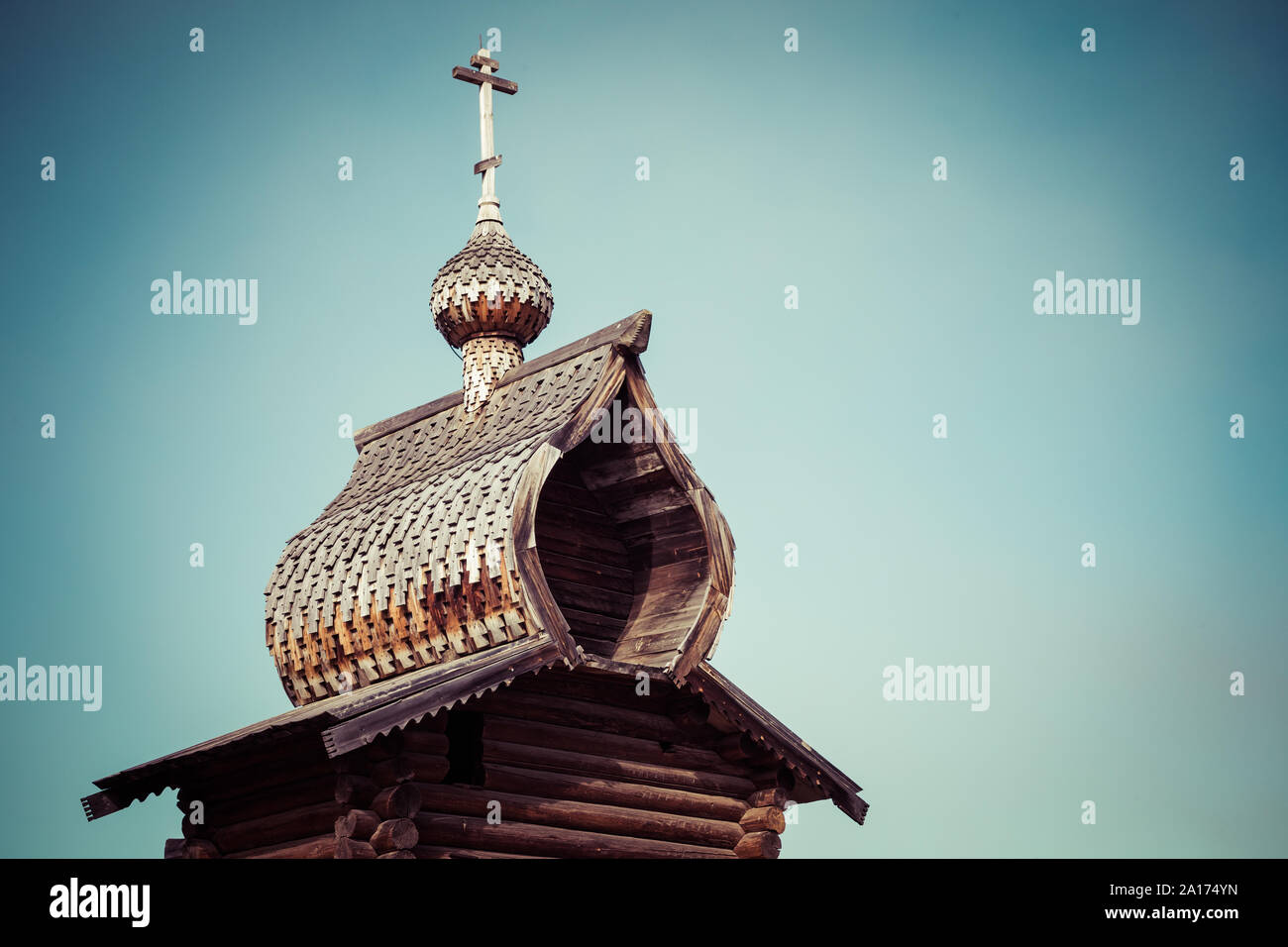 Traditional Siberian wooden house in the Taltsy Architectural-Ethnographic Museum. Stock Photo