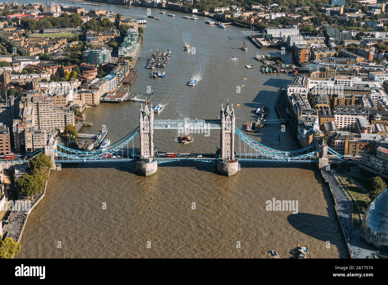 September 2019, England, London, Tower Bridge from Above Stock Photo