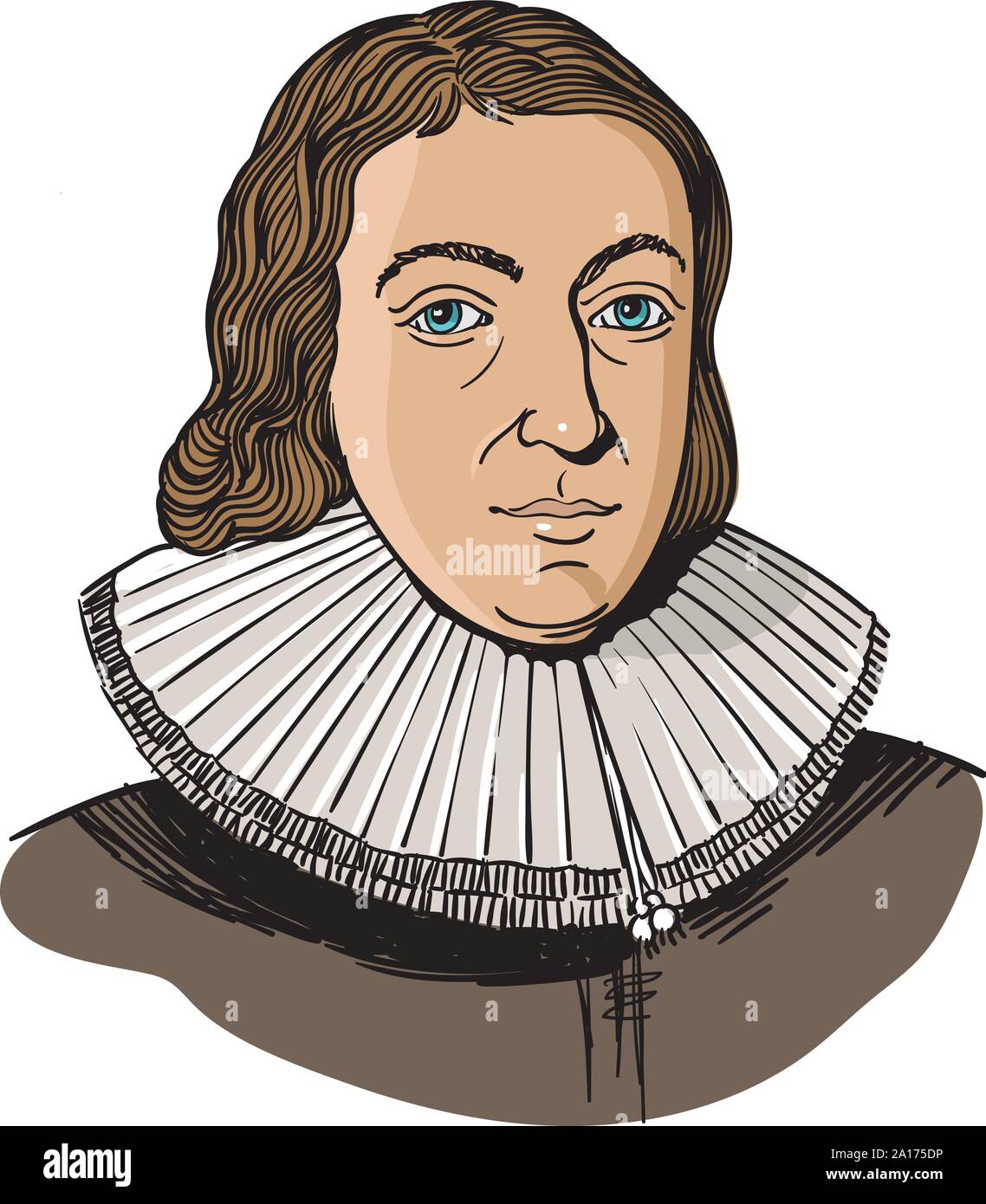 John Milton isolated cartoon portrait, vector Stock Vector