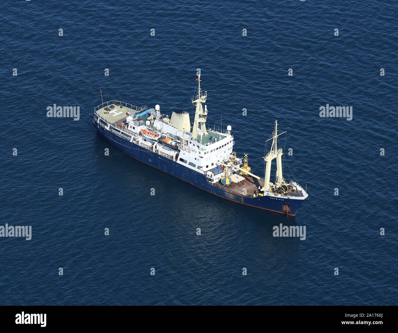 The Trinity House Vessel, Patricia, photographed from the air off the