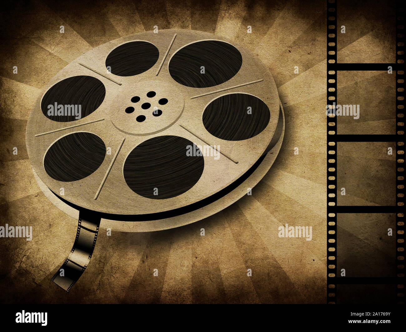 Grunge illustration of movie reel with tape on vintage background Stock  Photo - Alamy