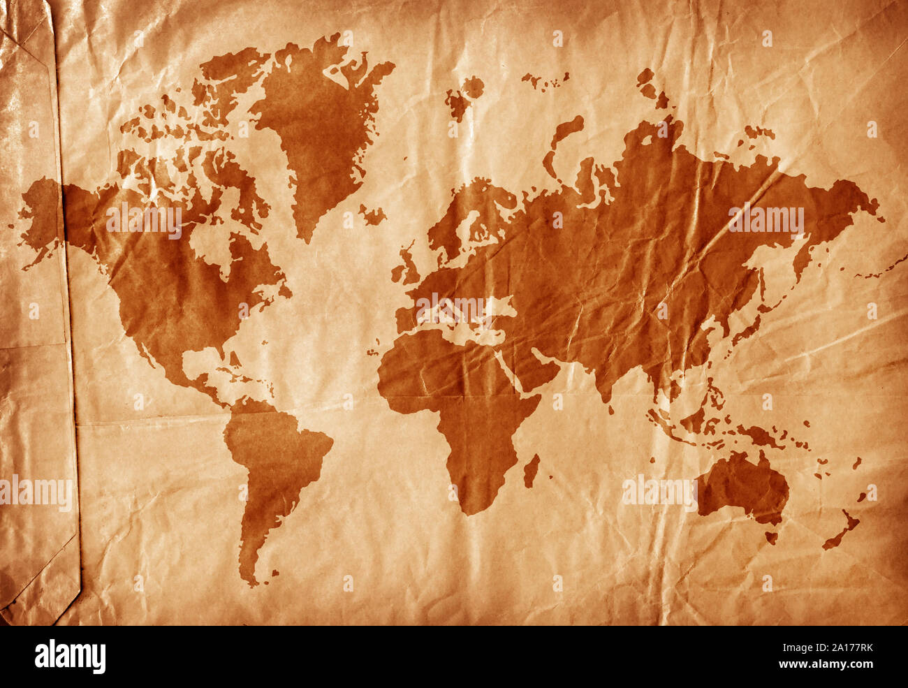 2d world map hi res stock photography - Close Up Of Vintage World Map 2d Art 2A177RK 