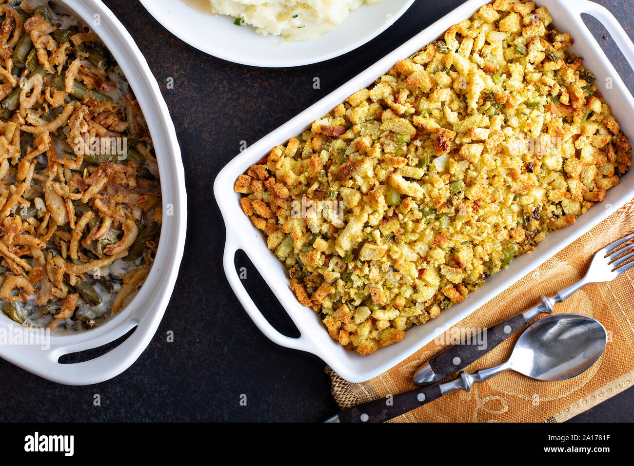 Herbed bread stuffing with celery, side dish recipe Stock Photo Alamy