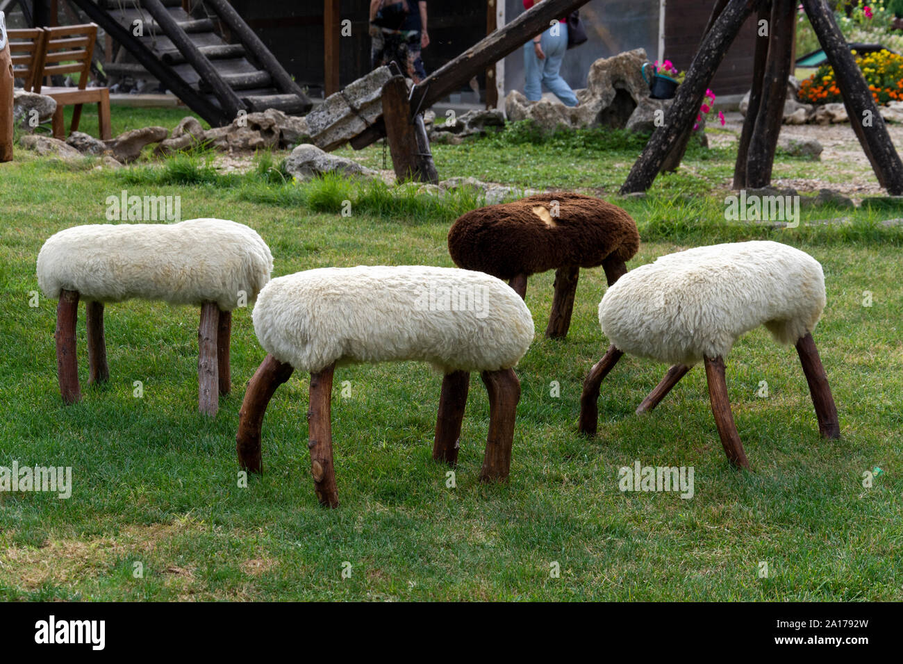 four chairs designed to look like sheep Stock Photo - Alamy